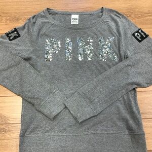 Victoria Secret Pink Long Sleeve silver glamour shirt xs